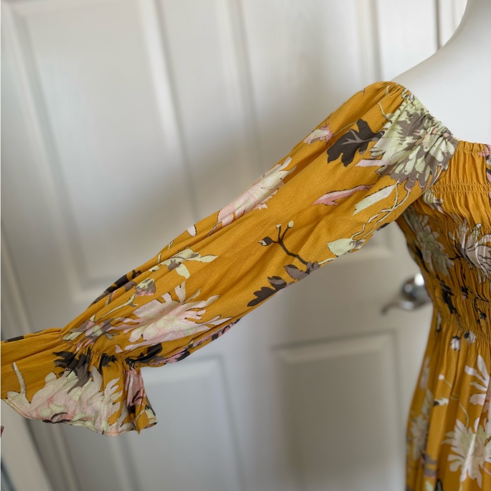 H&M Mustard Floral Square-Neck Midi Dress - Picture 4 of 7